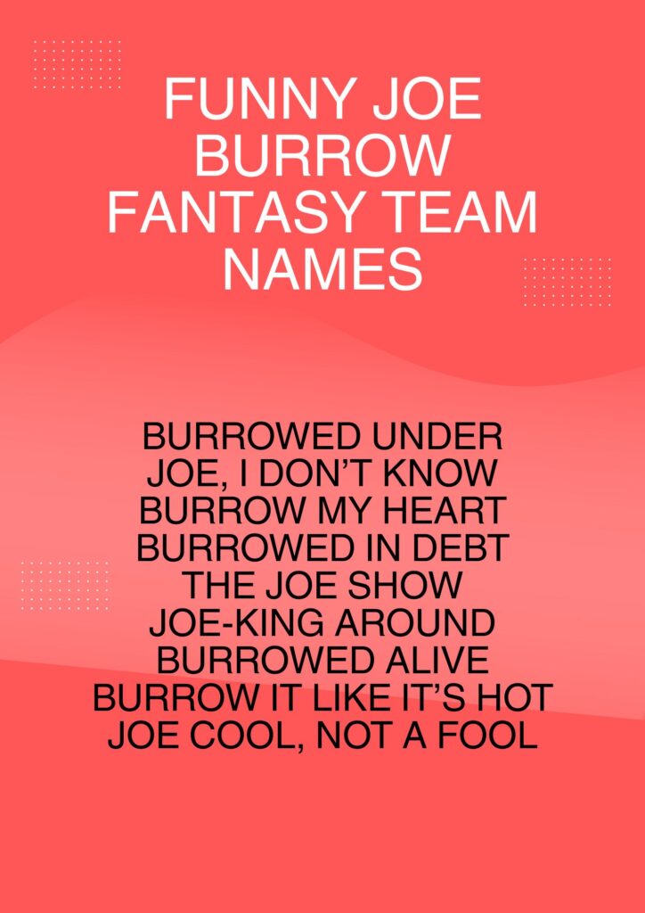Funny Joe Burrow Fantasy Team Names